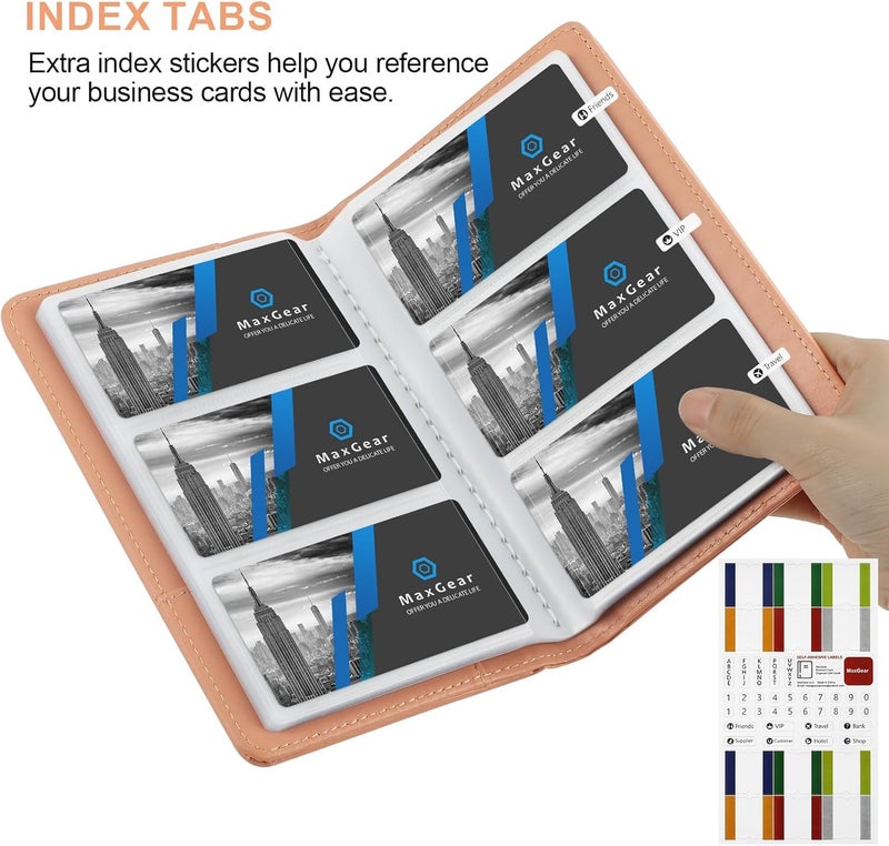 MaxGear Business Card Organizer, 240 Cards Book Portable Business Card Holder for Men & Women, Professional PU Credit Cards Binder File Storage, Pink - Image 3